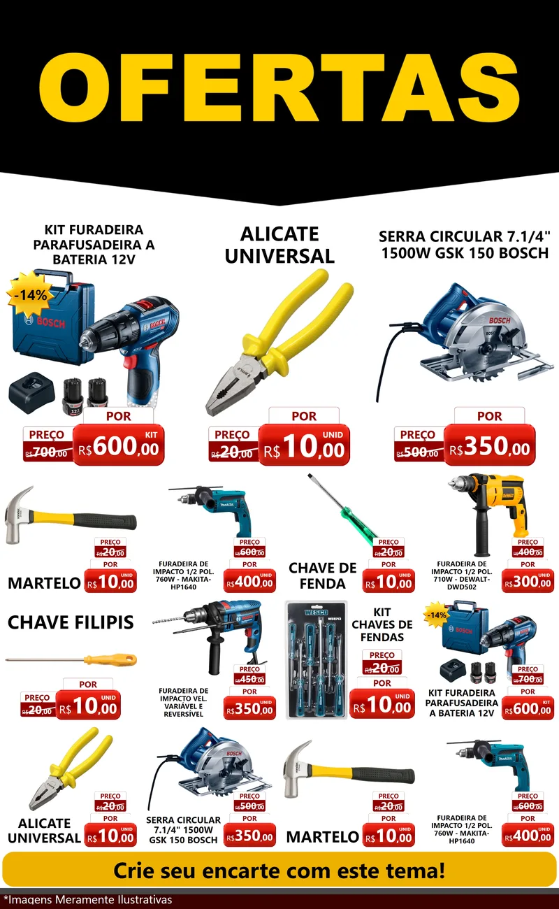 Modelo de Encarte para Encarte Grande com o tema Ofertas Preto e Vermelho Cartaz para Maquinas e Ferramentas