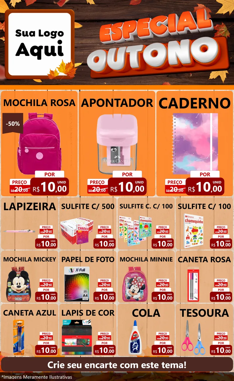 Modelo de Encarte para Encarte Grande com o tema Especial Outono para Papelaria