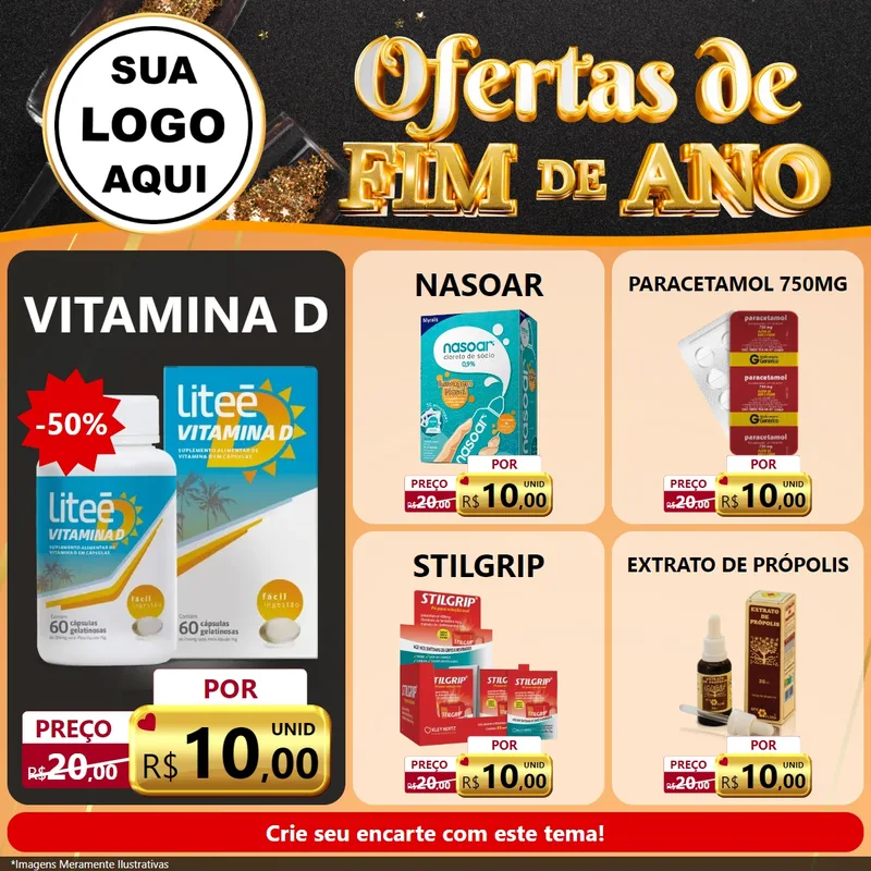 Modelo de Rede Social para Feed Facebook com o tema Ofertas de Fim de Ano para Farmácia