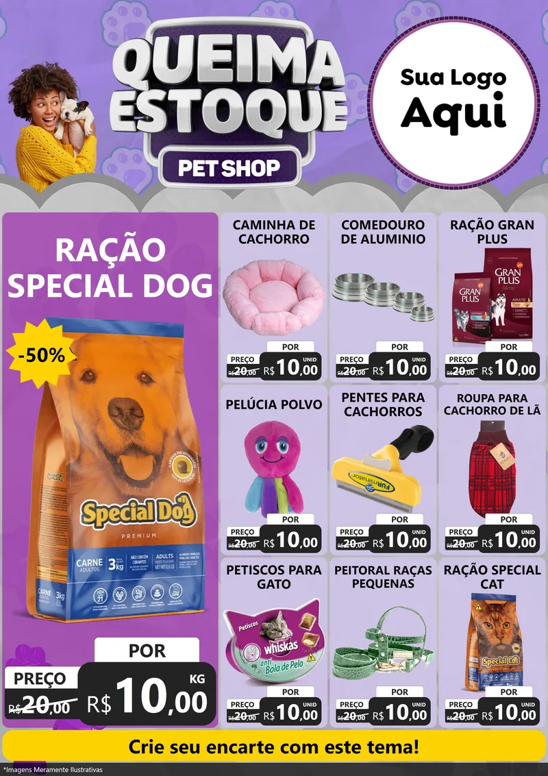 Modelo de Encarte para Encarte A4 Vertical com o tema Queima Estoque - Pet Shop para Pet Shop