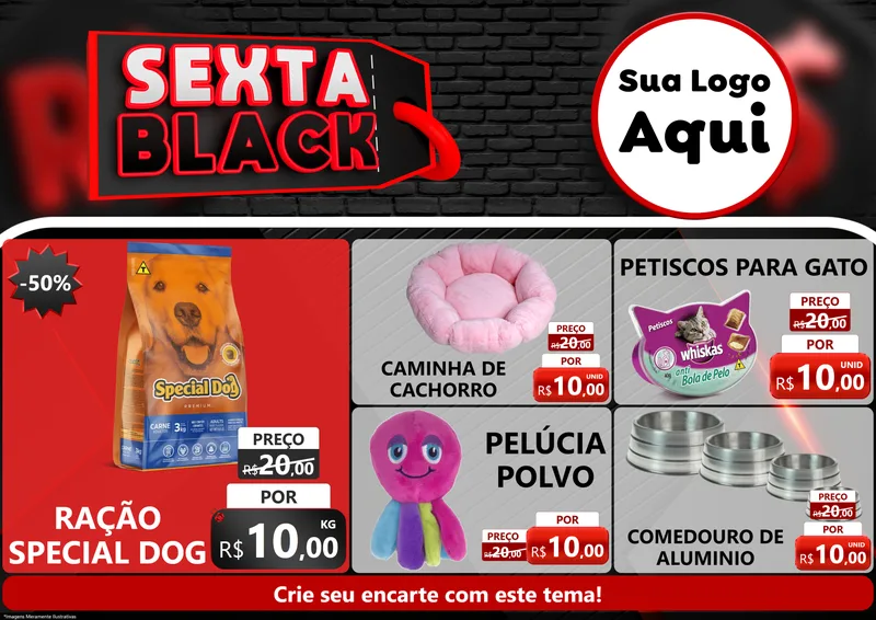 Modelo de Encarte para Encarte A4 Horizontal com o tema Sexta Black para Pet Shop