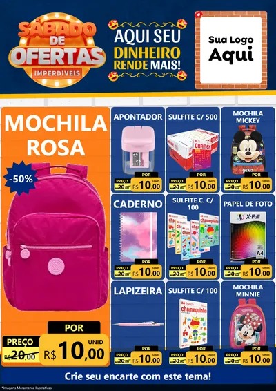 Modelo de Encarte para Encarte A4 Vertical com o tema Sábado de Ofertas Imperdíveis para Papelaria