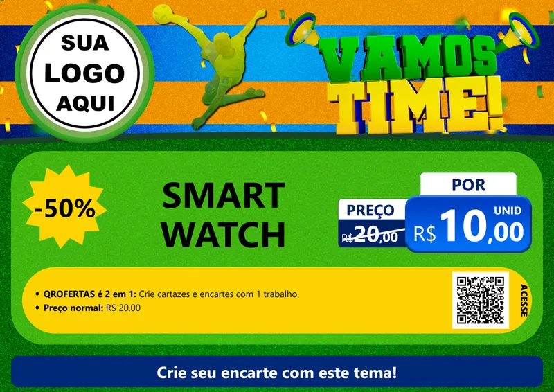Modelo de Cartaz para Cartaz A4 Horizontal com o tema Vamos Time! para Informática