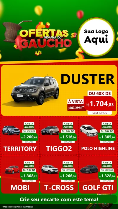 Modelo de Rede Social para Stories com o tema Ofertas Semana Do Gaúcho para Concessionaria de Carros