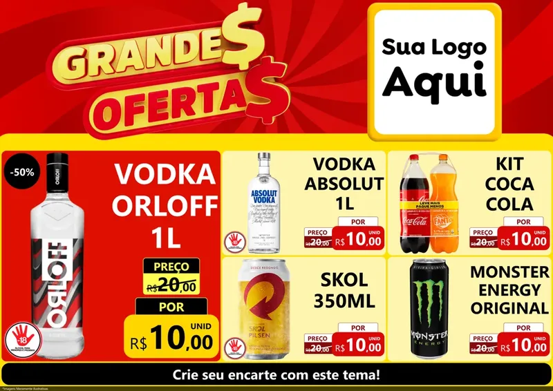 Modelo de Encarte para Encarte A4 Horizontal com o tema Grandes Ofertas para Distribuidora de bebidas