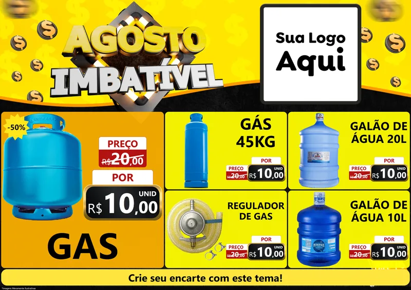 Modelo de Encarte para Encarte A4 Horizontal com o tema Agosto Imbatível para Água e gás