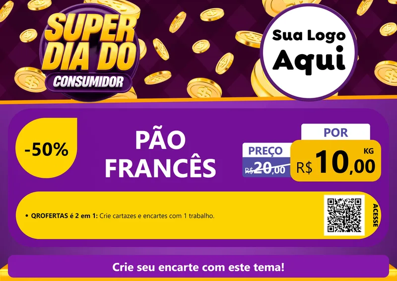 Modelo de Cartaz para Cartaz A4 Horizontal com o tema Super Dia do Consumidor para Padaria