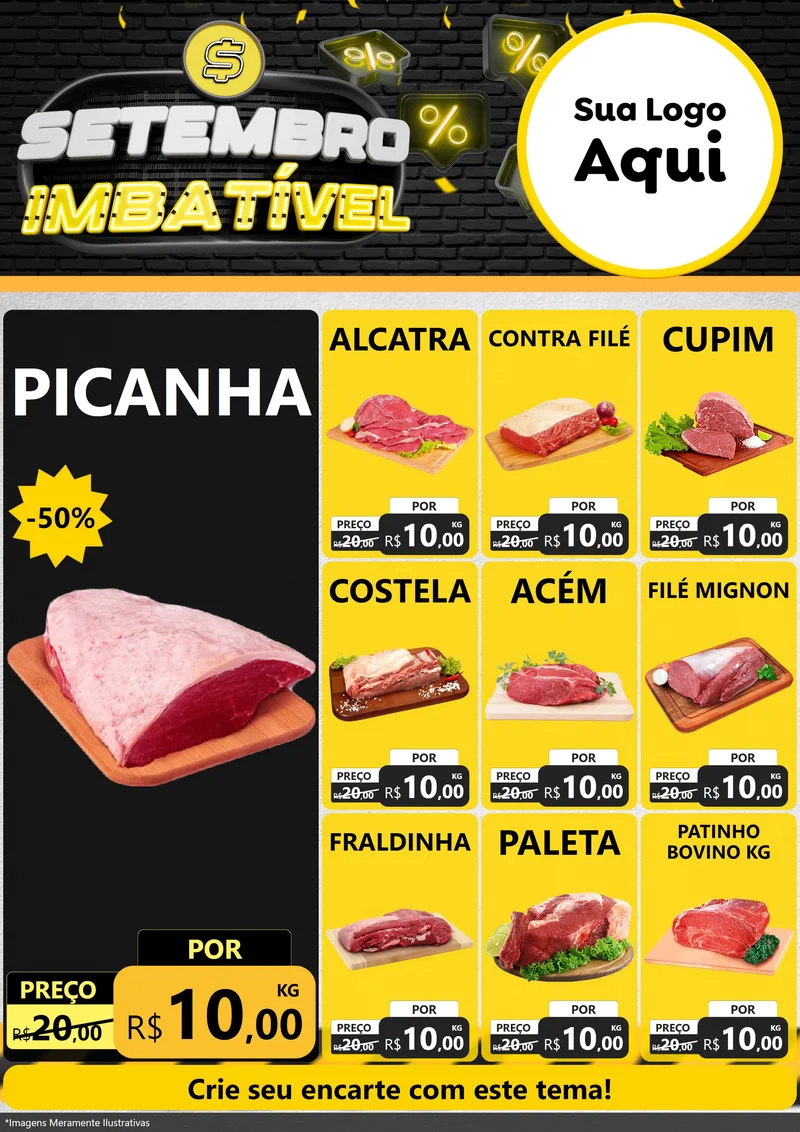 Modelo de Encarte para Encarte A4 Vertical com o tema Setembro Imbatível para Açougue
