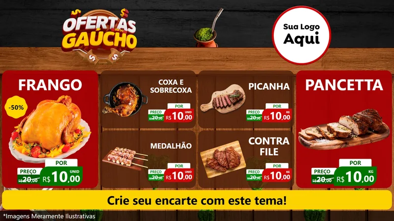 Modelo de TV para TV Horizontal com o tema Ofertas Dia do Gaúcho para Assados