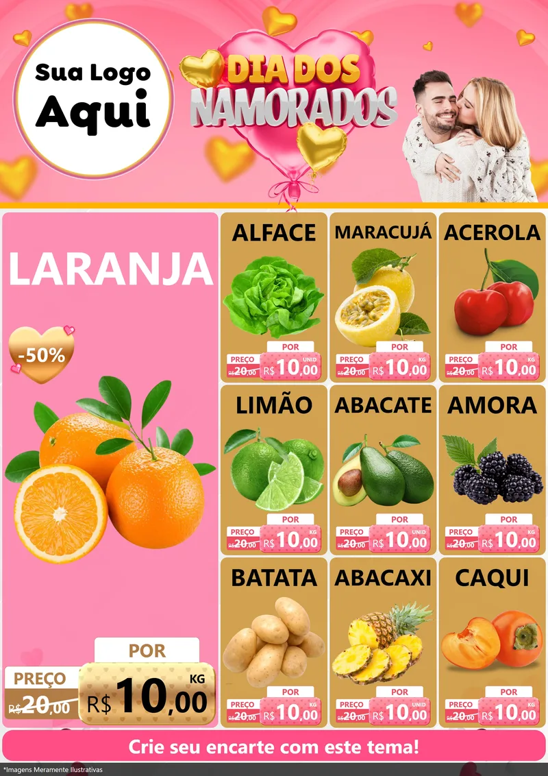 Modelo de Encarte para Encarte A4 Vertical com o tema Dia dos Namorados para Hortifrúti