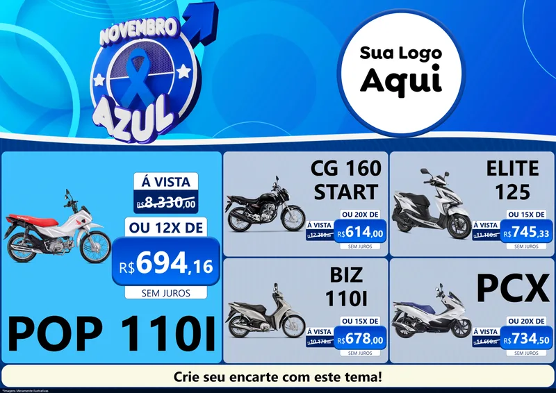 Modelo de Encarte para Encarte A4 Horizontal com o tema Novembro Azul para Concessionaria de Motos
