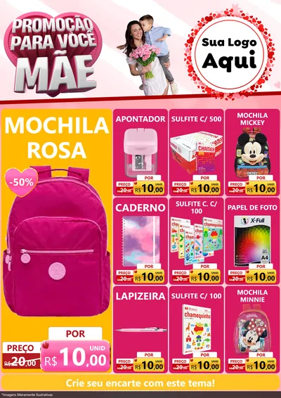 Modelo de Encarte para Encarte A4 Vertical com o tema Promoção Para Você Mãe para Papelaria
