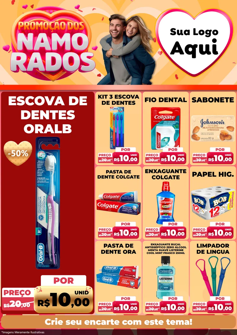Modelo de Encarte para Encarte A4 Vertical com o tema Promoção dos Namorados para Higiene Pessoal