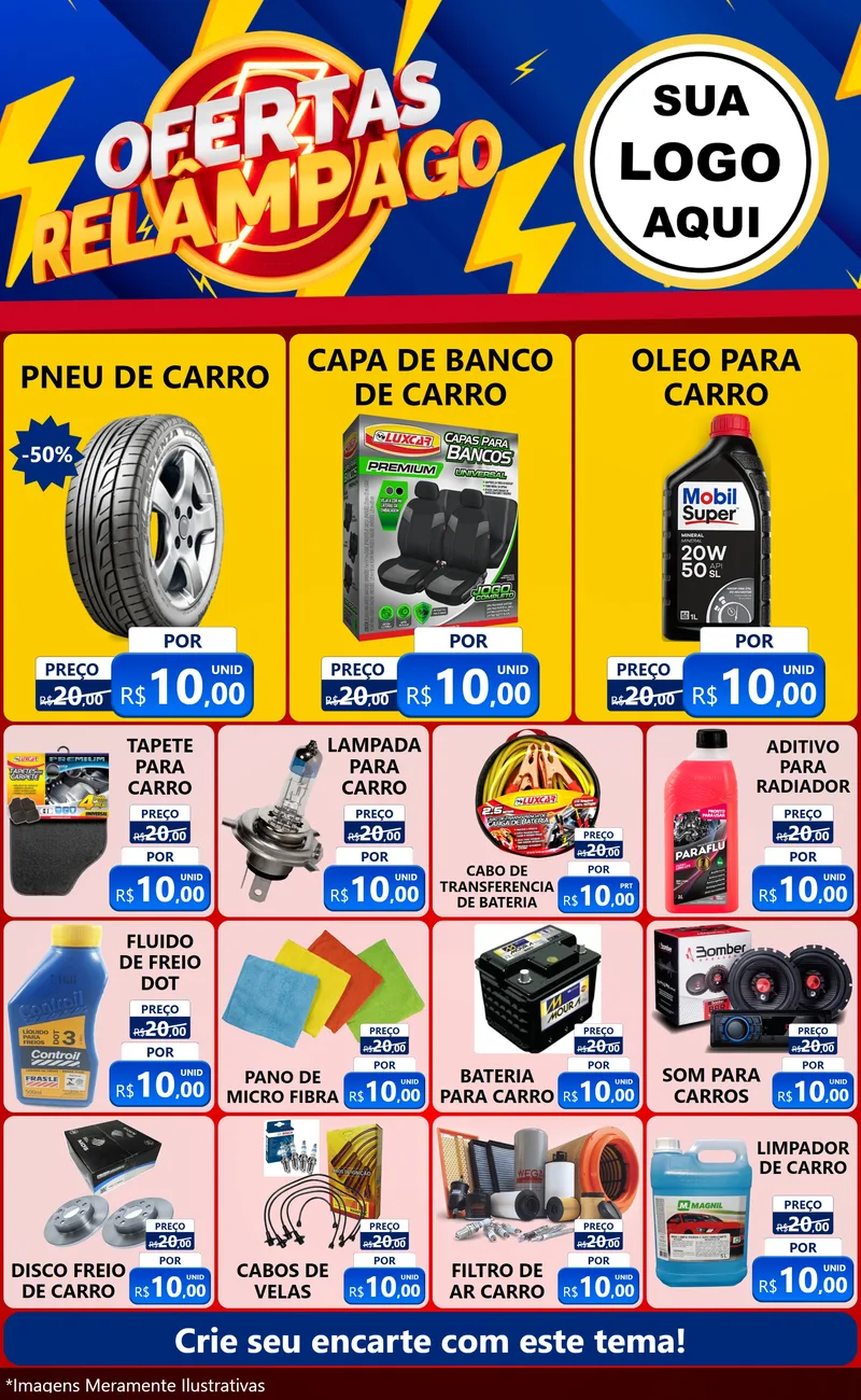Modelo de Encarte para Encarte Grande com o tema Ofertas Relâmpago para Auto peças