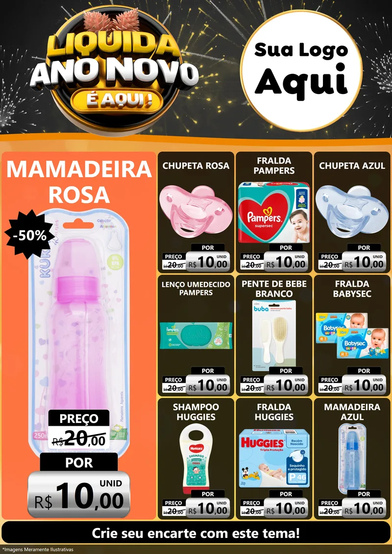 Modelo de Encarte para Encarte A4 Vertical com o tema Liquida Ano Novo É Aqui! para Bebês