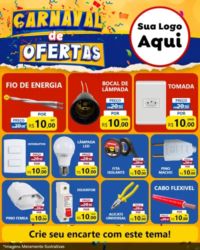 Modelo de Rede Social para Feed Instagram com o tema Carnaval de Ofertas para Materiais Elétricos