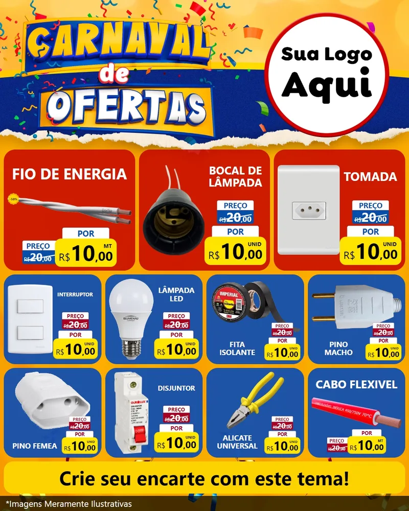 Modelo de Rede Social para Feed Instagram com o tema Carnaval de Ofertas para Materiais Elétricos