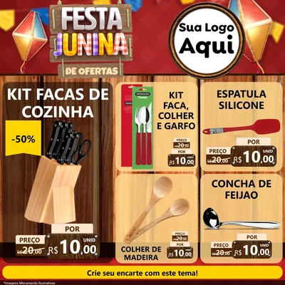 Modelo de Rede Social para Feed Facebook com o tema Festa Junina de Ofertas para Utilidades Domésticas