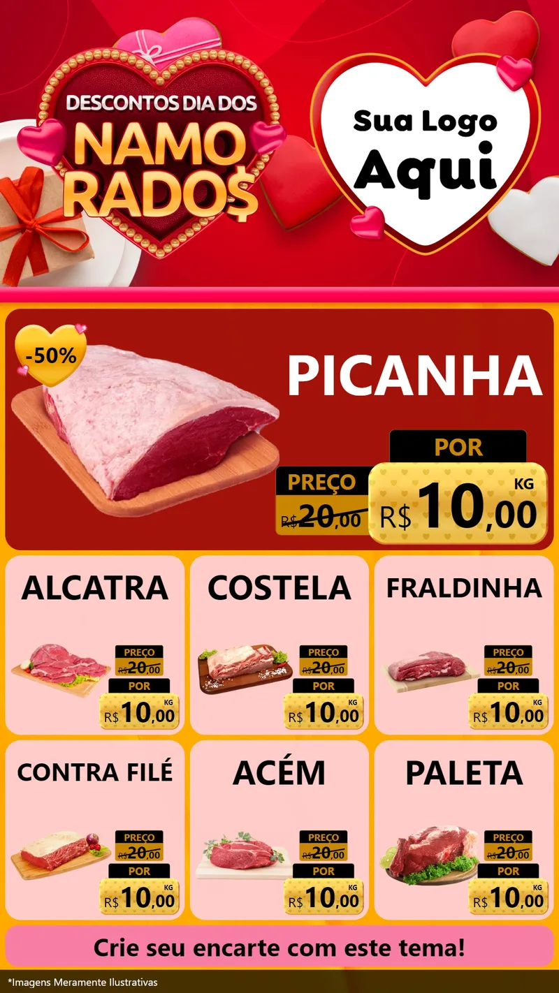 Modelo de Rede Social para Stories com o tema Descontos Dia dos Namorados para Açougue