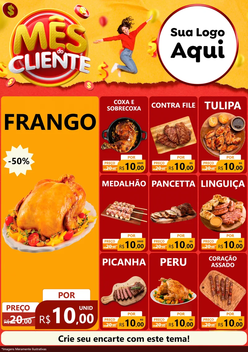 Modelo de Encarte para Encarte A4 Vertical com o tema Mês do Cliente para Assados