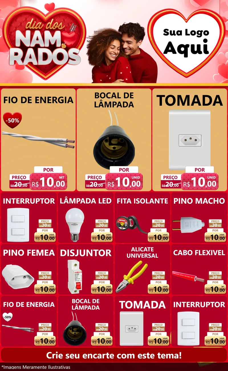 Modelo de Encarte para Encarte Grande com o tema Dia dos Namorados para Materiais Elétricos