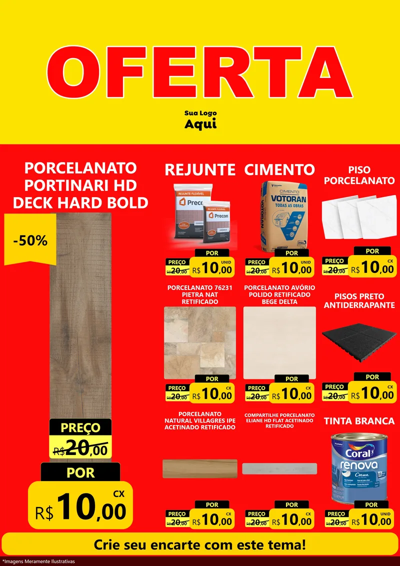 Modelo de Encarte para Encarte A4 Vertical com o tema OFERTA - Vermelho Cartaz para Pisos e revestimentos