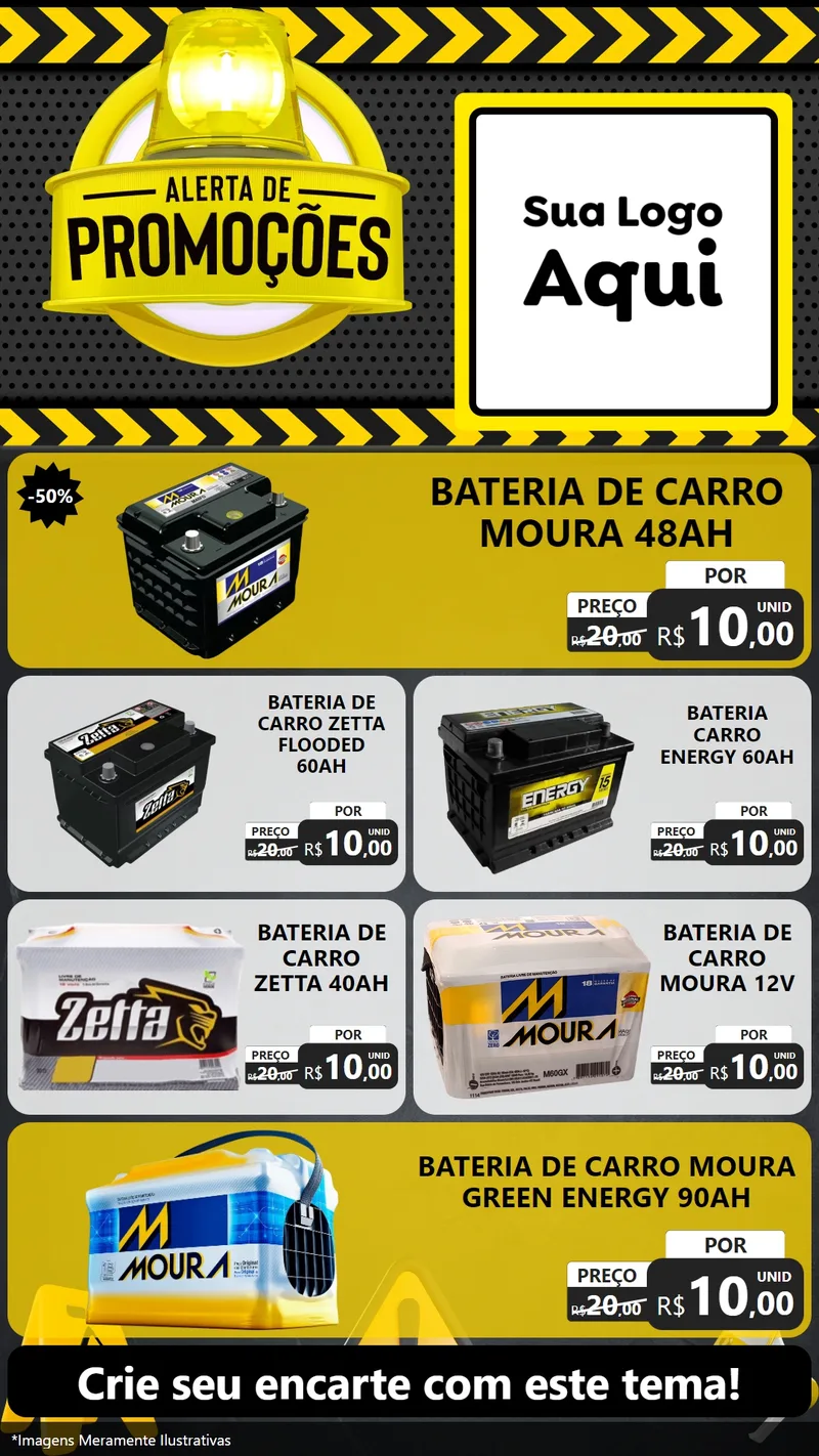 Modelo de TV para TV Vertical com o tema Alerta de Promoções para Baterias Elétricas