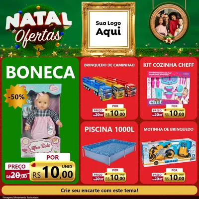 Modelo de Rede Social para Feed Facebook com o tema Natal de Ofertas para Brinquedos