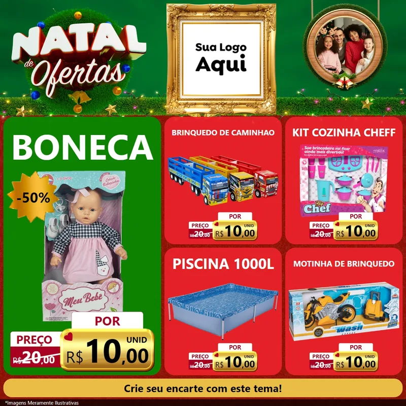 Modelo de Rede Social para Feed Facebook com o tema Natal de Ofertas para Brinquedos