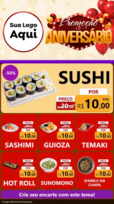 Modelo de Rede Social para Stories com o tema Promoção de Aniversário para Comida japonesa