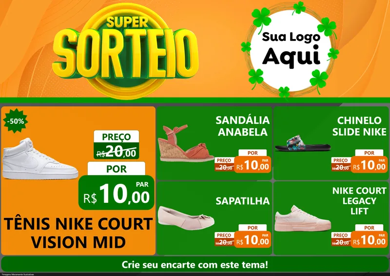 Modelo de Encarte para Encarte A4 Horizontal com o tema Super Sorteio para Calçados
