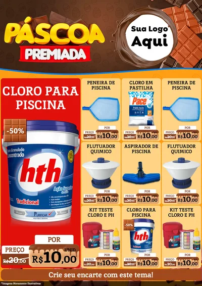 Modelo de Encarte para Encarte A4 Vertical com o tema Páscoa Premiada para Produtos para Piscina