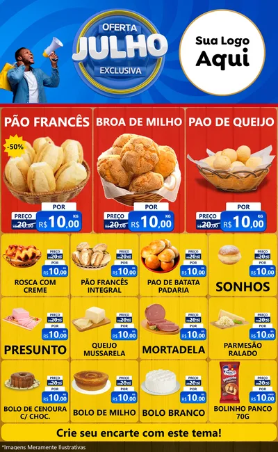 Modelo de Encarte para Encarte Grande com o tema Oferta Exclusiva, Julho para Padaria