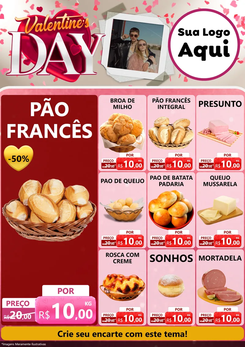 Modelo de Encarte para Encarte A4 Vertical com o tema Valentine's Day para Padaria