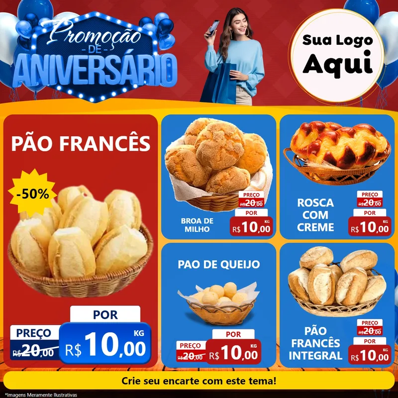 Modelo de Rede Social para Feed Facebook com o tema Promoção de Aniversário para Padaria
