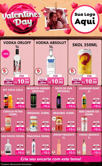 Modelo de Encarte para Encarte Grande com o tema Valentine's Day para Distribuidora de bebidas