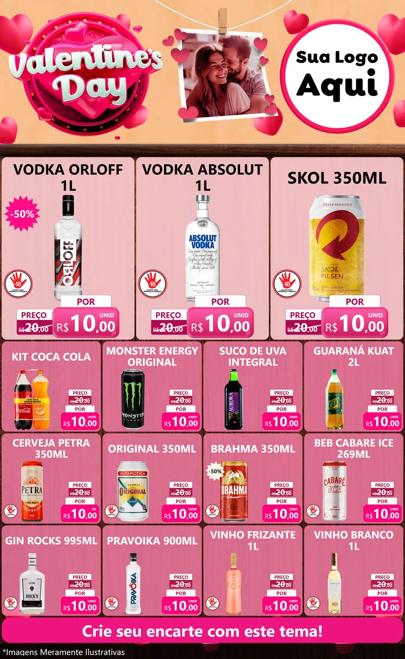 Modelo de Encarte para Encarte Grande com o tema Valentine's Day para Distribuidora de bebidas