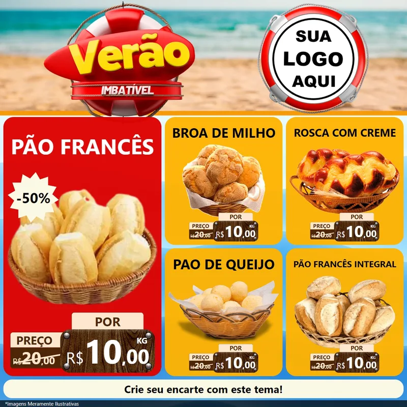 Modelo de Rede Social para Feed Facebook com o tema Verão Imbatível para Padaria