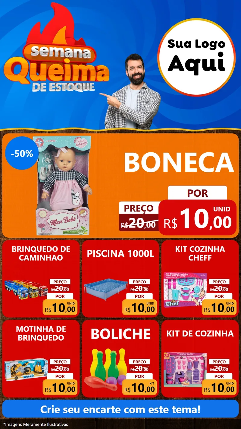 Modelo de Rede Social para Stories com o tema Semana Queima de Estoque para Brinquedos