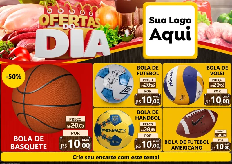 Modelo de Encarte para Encarte A4 Horizontal com o tema Ofertas do Dia para Artigos Esportivos