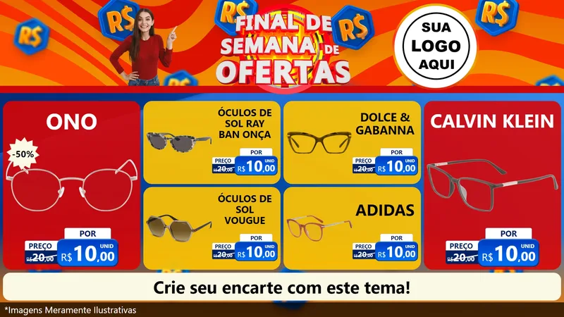 Modelo de TV para TV Horizontal com o tema Final de Semana de Ofertas para Óticas