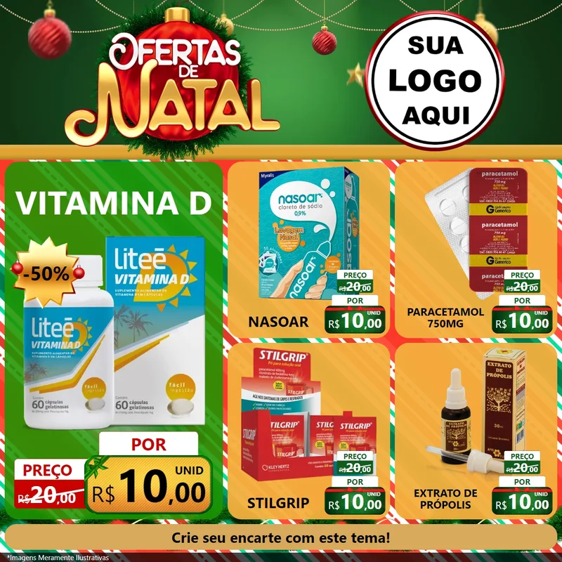 Modelo de Rede Social para Feed Facebook com o tema Ofertas de Natal para Farmácia