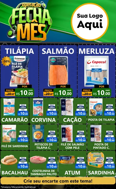 Modelo de Encarte para Encarte Grande com o tema Operação Fecha Mês para Peixaria