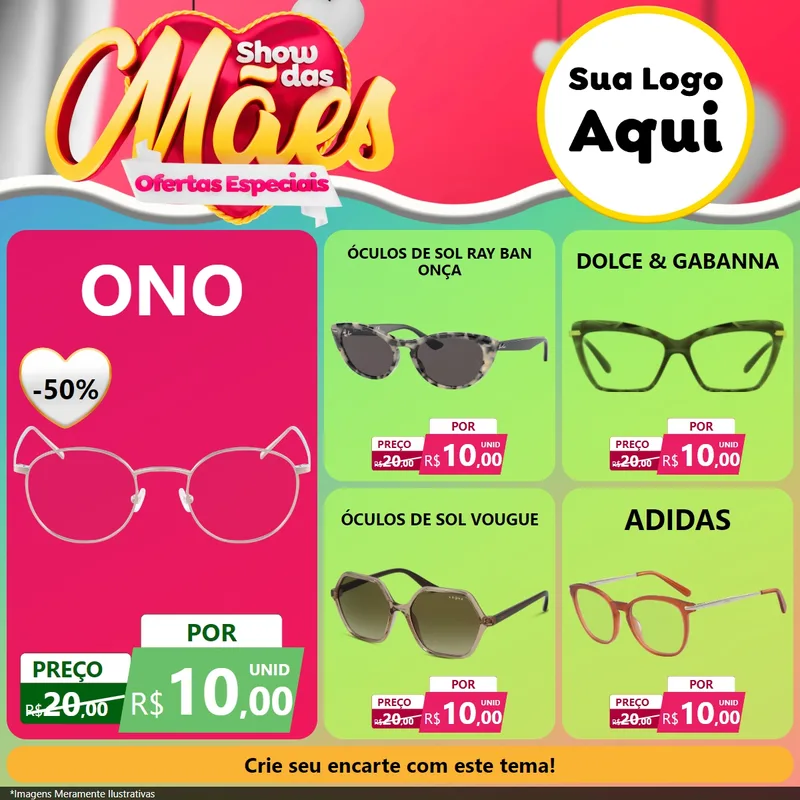 Modelo de Rede Social para Feed Facebook com o tema Show das Mães - Ofertas Especiais para Óticas