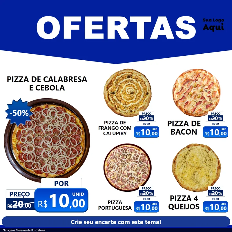 Modelo de Rede Social para Feed Facebook com o tema Ofertas Azul Cartaz para Pizzaria