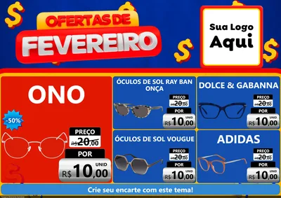 Modelo de Encarte para Encarte A4 Horizontal com o tema Ofertas de Fevereiro para Óticas