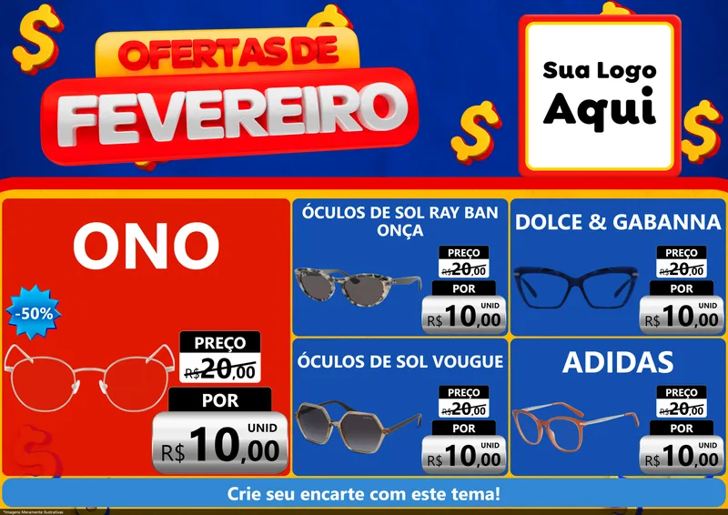 Modelo de Encarte para Encarte A4 Horizontal com o tema Ofertas de Fevereiro para Óticas