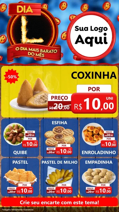 Modelo de Rede Social para Stories com o tema Dia L - O Dia Mais Barato Do Mês para Salgadaria