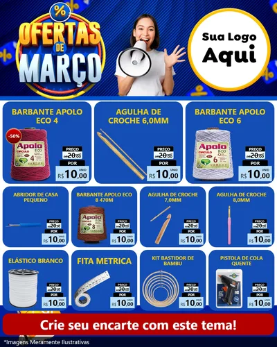 Modelo de Rede Social para Feed Instagram com o tema Ofertas de Março para Armarinho e Aviamentos