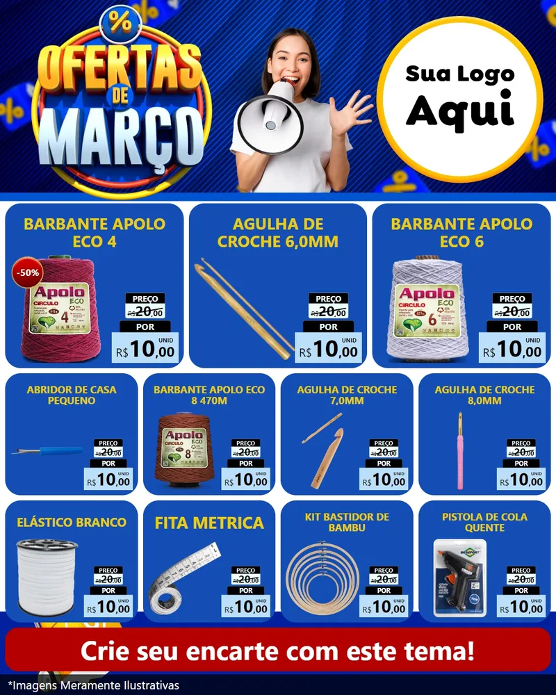Modelo de Rede Social para Feed Instagram com o tema Ofertas de Março para Armarinho e Aviamentos